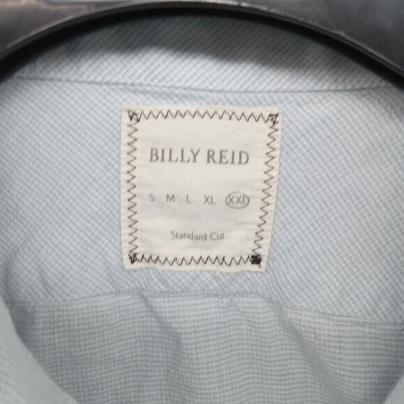 Billy Reid Shirt Mens XXL Powder Blue Micro Check Button Up Cutaway Standard Cut - Picture 7 of 9